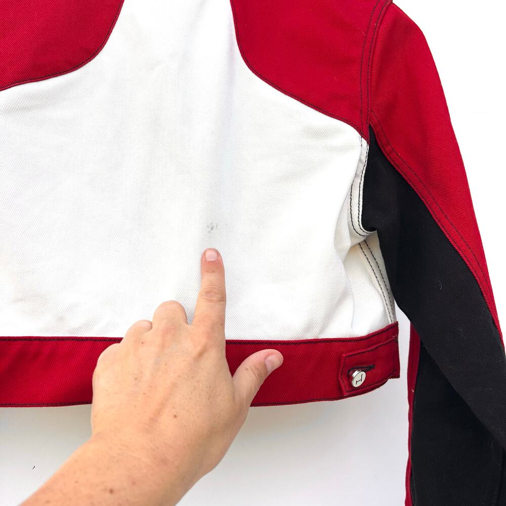 Kirin Peggy Gou Cropped Moto Jacket Red Y2K Rave Streetwear XS Denim Racing - Picture 12 of 12